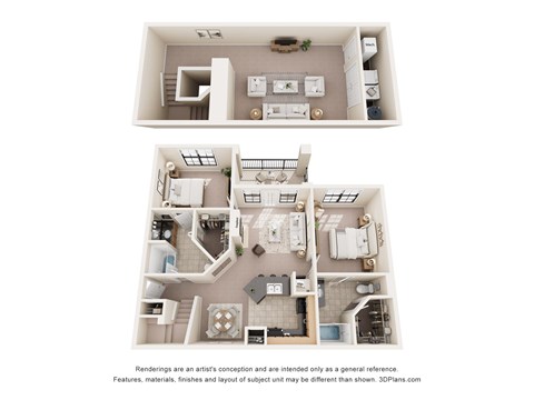 Floor plan for 2 beds, 2 baths, 1320 sqft
